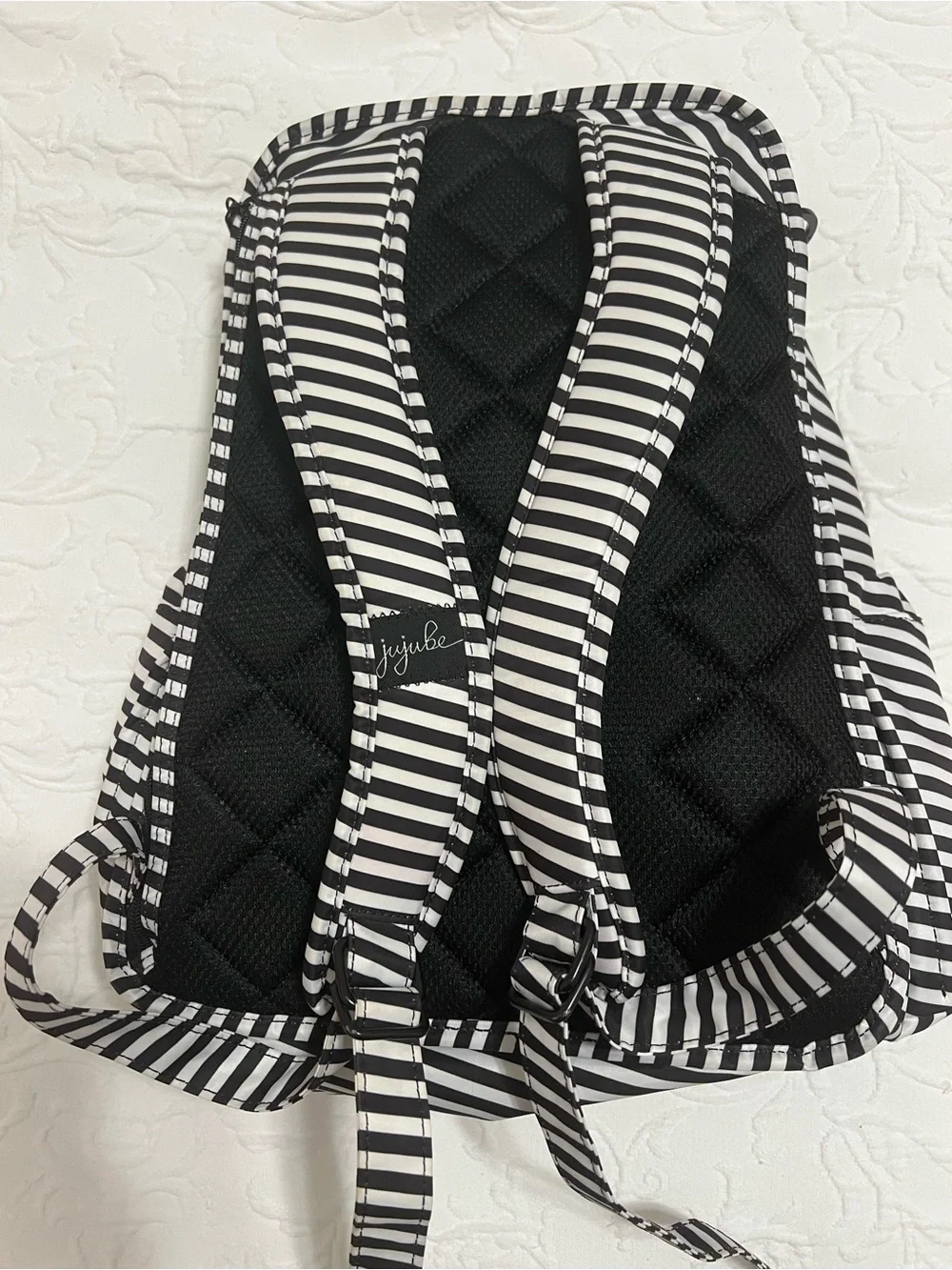 Jujube BRB Black and White Stripe Diaper Bag/Backpack, padded straps